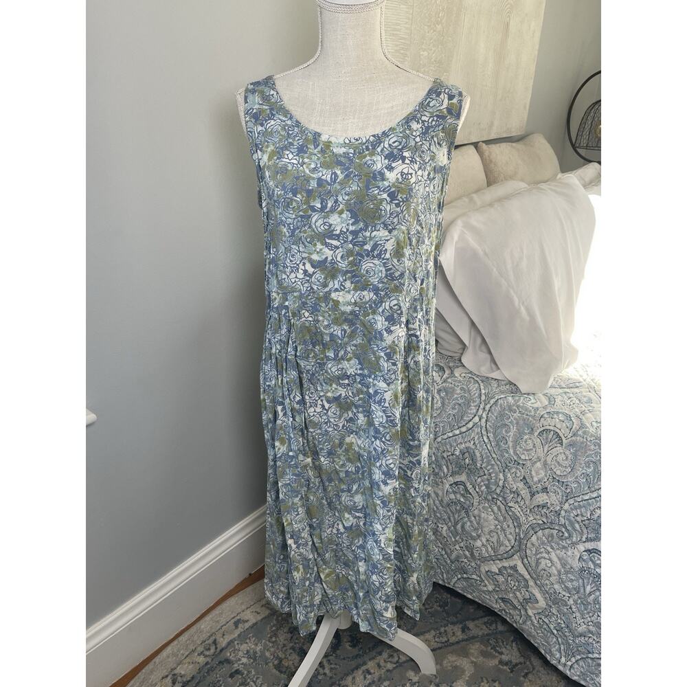 Banyan Tree Blue Floral Midi Dress Womens M Cottagecore Coastal Grandma Boho